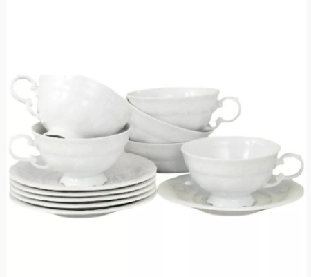 Набор чайных пар 200 мл на 6 персон 12 предметов, Белый узор, Соната 07160425-3001, Leander