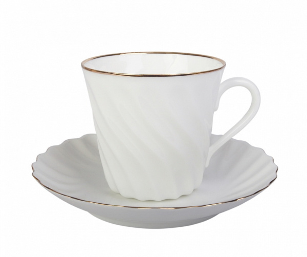 Чашка с блюдцем кофейная ИФЗ Золотой кантик (Витая) 155 мл, Императорский фарфоровый завод (ЛФЗ) 81.13928.00.1