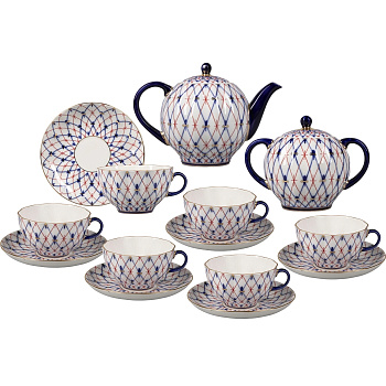 Сервиз чайный ИФЗ Сетка 1950 (Тюльпан) 14 предметов, Императорский фарфоровый завод