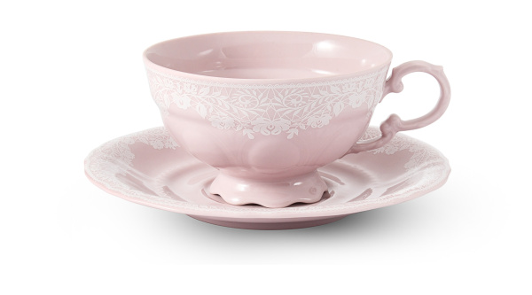Чайный сервиз 6 персон 15 предметов, Белый узор, Розовый фарфор Соната 07260725-3001, Leander