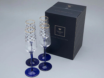Набор (4 бокала для шампанского) 200 мл Кобальтовая сетка, Императорский фарфоровый завод (ИФЗ) 14.11005.07