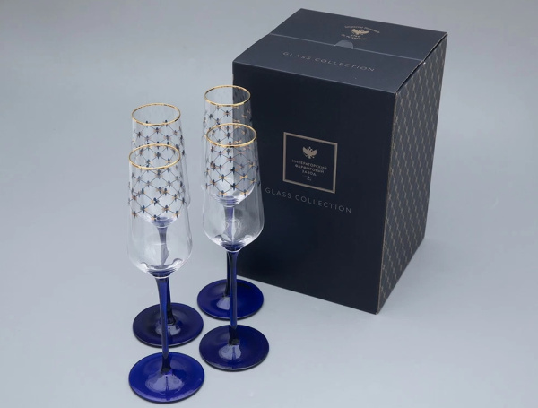 Набор (4 бокала для шампанского) 200 мл Кобальтовая сетка, Императорский фарфоровый завод (ИФЗ) 14.11005.07