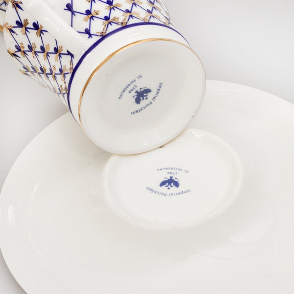 Сервиз кофейный ИФЗ Кобальтовая сетка 15 предметов (Юлия), Императорский фарфоровый завод 81.19482.00.1