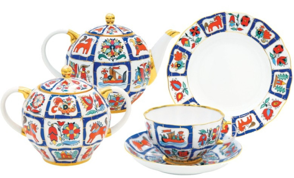Сервиз чайный ИФЗ Русский лубок 20 предметов (Тюльпан), Императорский фарфоровый завод (ЛФЗ) 81.20958.00.1