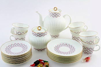 Сервиз чайный Розовая сетка 20 предметов (Волна), Императорский фарфоровый завод (ЛФЗ) 81.20895.00.1