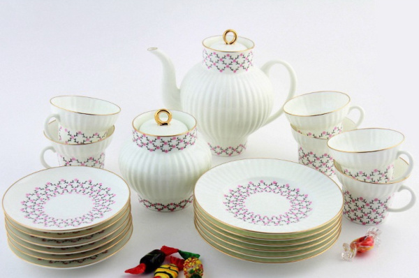 Сервиз чайный Розовая сетка 20 предметов (Волна), Императорский фарфоровый завод (ЛФЗ) 81.20895.00.1