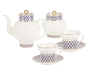 Чайный сервиз ИФЗ Кобальтовая сетка 14 предметов (Волна), Императорский фарфоровый завод 81.20894.00.1
