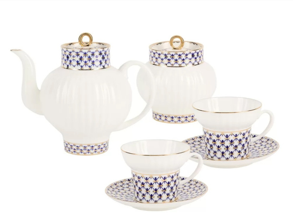 Чайный сервиз ИФЗ Кобальтовая сетка 14 предметов (Волна), Императорский фарфоровый завод 81.20894.00.1