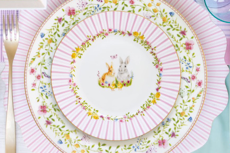 Набор тарелок 26 и 19 см с блюдом для яиц 9 предметов на 4 персоны, Пасхальные кролики, Easy Life