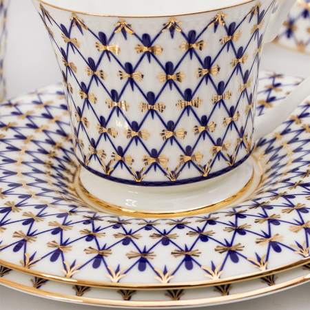 Сервиз кофейный ИФЗ Кобальтовая сетка 15 предметов (Юлия), Императорский фарфоровый завод 81.19482.00.1