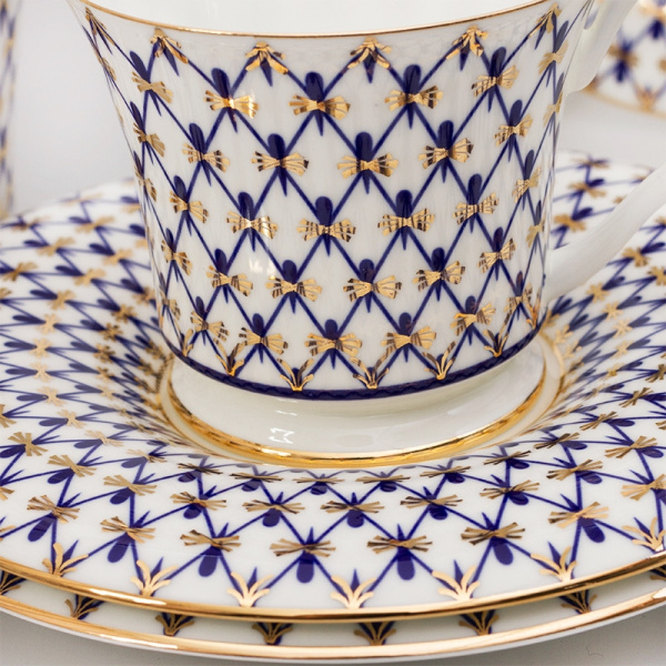 Сервиз кофейный ИФЗ Кобальтовая сетка 15 предметов (Юлия), Императорский фарфоровый завод 81.19482.00.1
