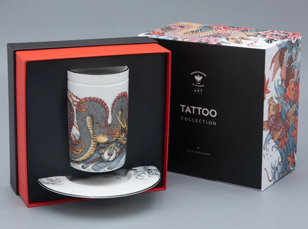 Подарочный набор бокал с блюдем и крышкой TATTOO Dragon 390 мл, Императорский фарфоровый завод 81.31627.00.1