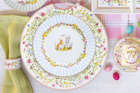 Набор тарелок 26 и 19 см с блюдом для яиц 9 предметов на 4 персоны, Пасхальные кролики, Easy Life