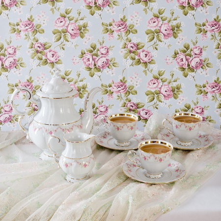 Кофейный сервиз 6 персон 15 предметов, Мелкие цветы Соната 07160714-0158, Leander