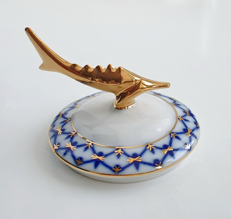 Крышка для икорница каспийская Кобальтовая сетка, Императорский фарфоровый завод (ИФЗ) 80.72957.00.11