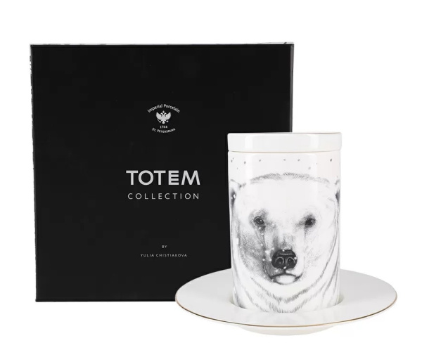 Подарочный набор бокал с блюдем и крышкой Тотем Медведь 390 мл, Императорский фарфоровый завод 81.28376.00.1