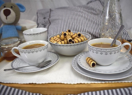 Чайный сервиз на 4 персоны 11 предметов Хюгге Серые узоры 71160717-327C, Leander