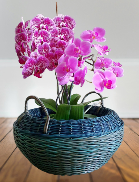 Кашпо-вазон для цветов из ротанга с ручками 14 л, зеленая патина