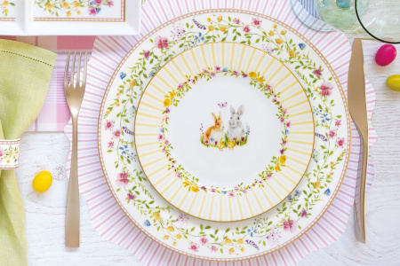Набор тарелок 26 и 19 см с блюдом для яиц 9 предметов на 4 персоны, Пасхальные кролики, Easy Life