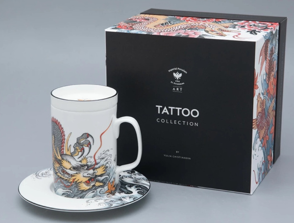 Подарочный набор бокал с блюдем и крышкой TATTOO Dragon 390 мл, Императорский фарфоровый завод 81.31627.00.1