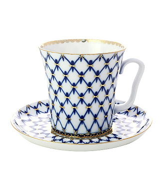 Бокал с Блюдцем Ленинградский, Кобальтовая сетка, 360 мл, Императорский фарфоровый завод (ЛФЗ) 81.13955.00.1