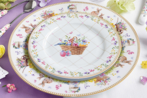 Набор тарелок обеденных 26,5 см 4 штуки, Пасхальная коллекция, Кролики и цыплята, Easy Life