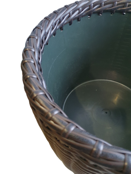 Кашпо для цветов из ротанга 16 л, форма Цилиндр низкий, цвет венге, тиснение кожа