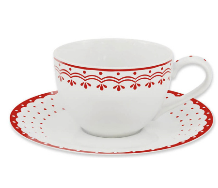 Набор чайных пар на 4 персоны 8 предметов Хюгге Красные узоры 71150425-327D, Leander