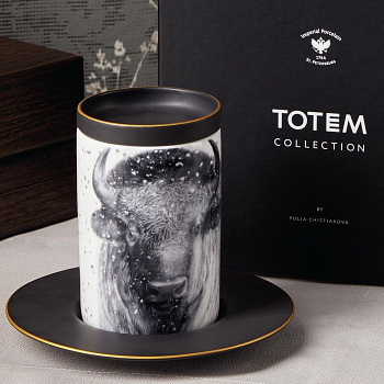 Подарочный набор бокал с блюдем и крышкой Тотем Бизон 390 мл, Императорский фарфоровый завод 81.28918.00.1