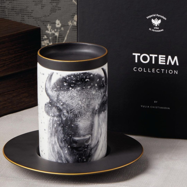 Подарочный набор бокал с блюдем и крышкой Тотем Бизон 390 мл, Императорский фарфоровый завод 81.28918.00.1