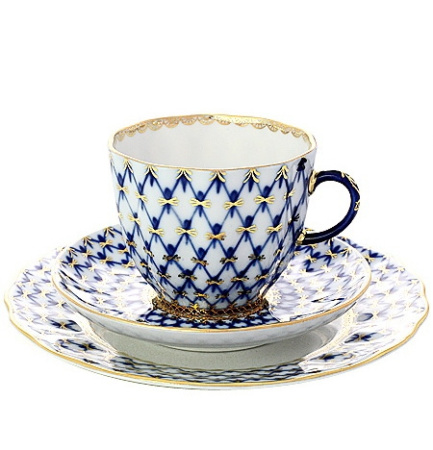 Комплект кофейный 3 предмета Кобальтовая сетка (Тюльпан), Императорский фарфоровый завод (ЛФЗ) 81.10104.00.1