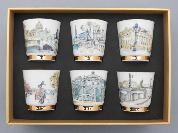 Подарочный набор стопок ИФЗ Виды Санкт-Петербурга (форма Сувенирная 1) 70 мл, Императорский фарфоровый завод 81.31737.00.1