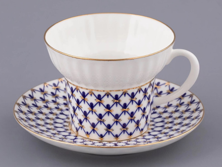 Чашка с блюдцем Кобальтовая сетка (Волна) 155 мл, Императорский фарфоровый завод (ИФЗ) 81.14575.00.1
