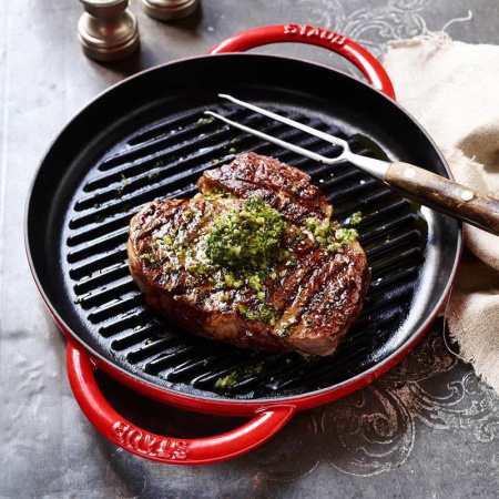 Сковорода-гриль круглая 22 см с 2 ручками Staub, вишневая (12012206)