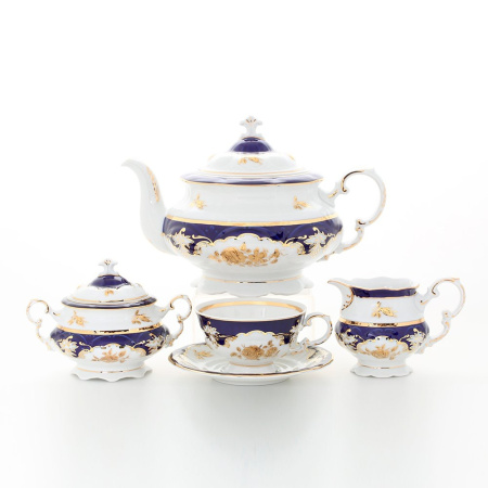 Чайный сервиз 6 персон 15 предметов Золотая роза, кобальт, Соната 07160725-1457, Leander
