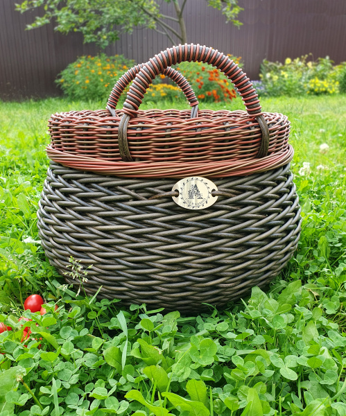 Кашпо из ротанга с ручками 12 л, ОЛИВКА, цвет корица