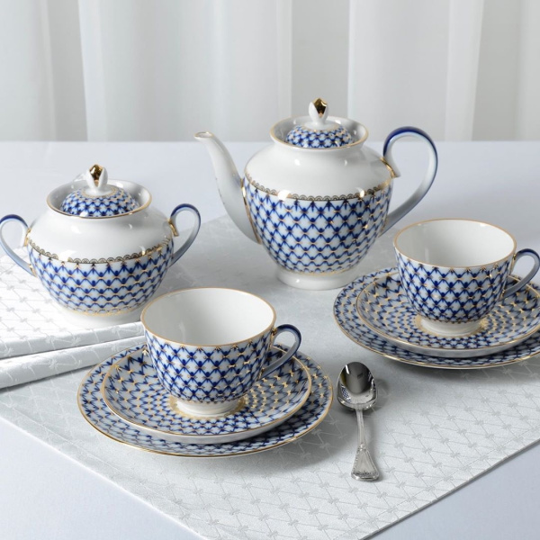 Чайный сервиз ИФЗ Кобальтовая сетка 20 предметов (Весенняя), Императорский фарфоровый завод (ЛФЗ) 81.21814.00.1