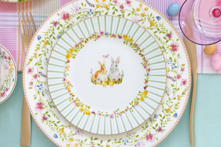 Набор тарелок 26 и 19 см с блюдом для яиц 9 предметов на 4 персоны, Пасхальные кролики, Easy Life