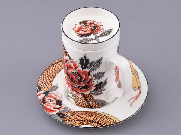 Подарочный набор Бокал с блюдем и крышкой TATTOO Serpenta 390 мл, Императорский фарфоровый завод 81.32804.00.1