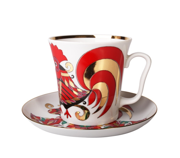 Бокал с Блюдцем Ленинградский, Красный петух, 360 мл, Императорский фарфоровый завод (ЛФЗ) 81.25772.00.1