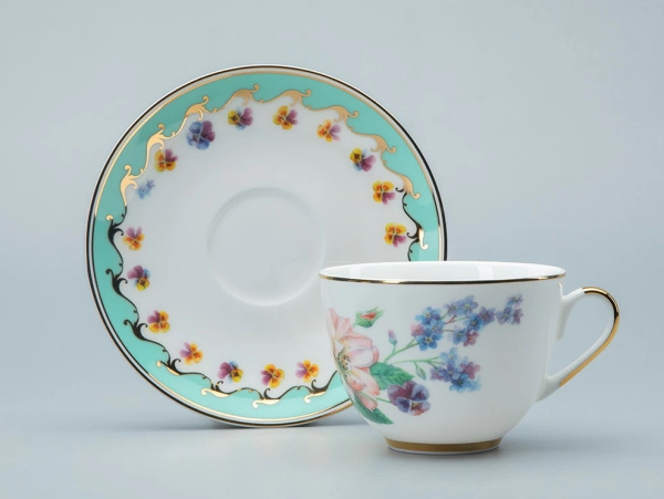 Чашка с блюдцем чайная ИФЗ Улыбка флоры-2 (Весенняя 2) 250 мл, Императорский фарфоровый завод 81.30900.00.1