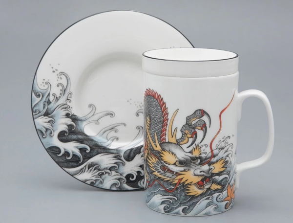 Подарочный набор бокал с блюдем и крышкой TATTOO Dragon 390 мл, Императорский фарфоровый завод 81.31627.00.1