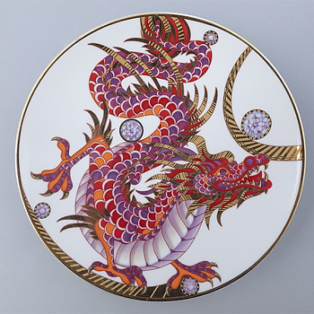 Подарочный набор Настенная тарелка 195 мм Пурпурный дракон, форма Эллипс, Императорский фарфоровый завод (ИФЗ) 81.31542.00.1