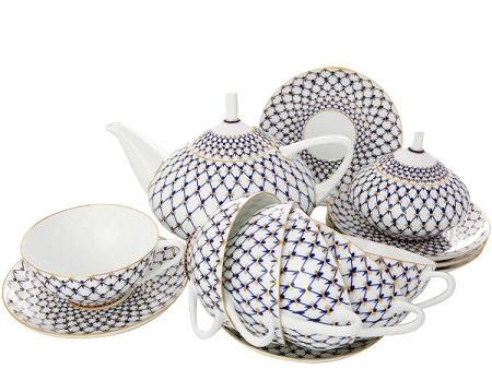 Сервиз чайный ИФЗ Кобальтовая сетка (Купольная) 14 предметов, Императорский фарфоровый завод (ЛФЗ) 81.21513.00.1