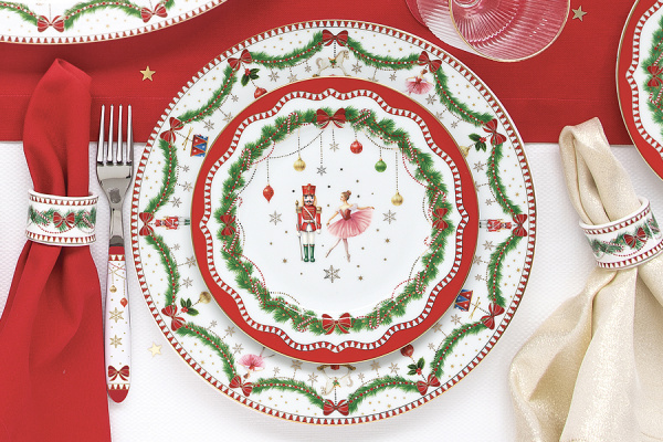 Набор новогодних тарелок обеденных, 26,5 см, 6 штук, Щелкунчик - Новогодняя гирлянда, Magie de Noel, Easy Life