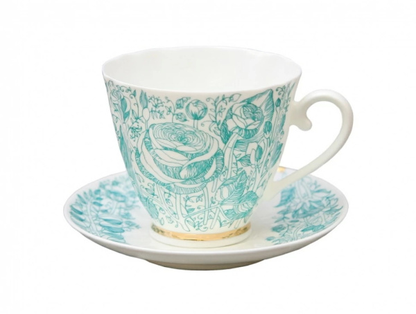Чашка с блюдцем чайная 200 мл, Лето Зеленое (Гвоздика), Императорский фарфоровый завод (ИФЗ) 81.20071.00.1