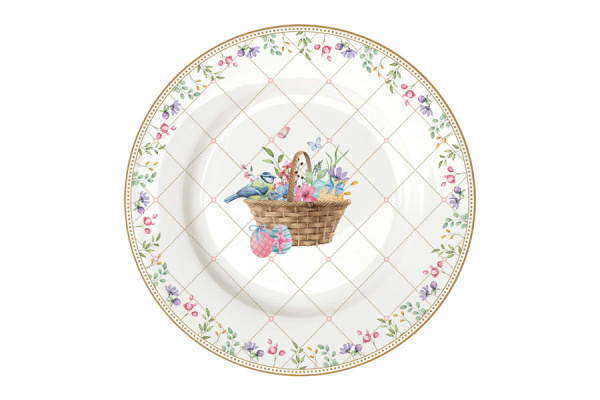 Набор тарелок 26 и 19 см с блюдом для яиц 13 предметов на 6 персон, Пасхальная коллекция, Цветы и цыплята, Easy Life
