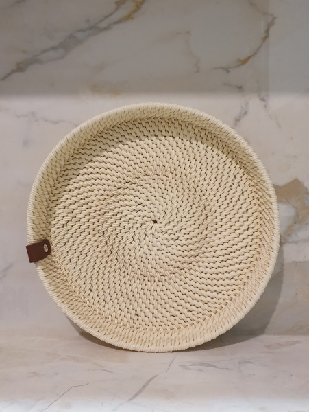 Чайный поднос 28 см из ротанга, цвет сливочный, ручная работа