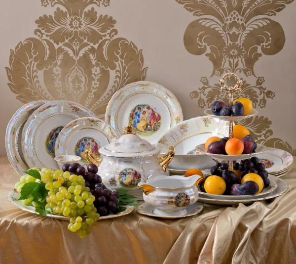 Набор тарелок обеденных 25 см на 6 персон, Мадонна Перламутр, Соната 07160115-0676, Leander