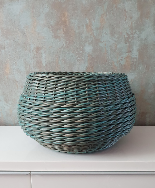 Кашпо для цветов 16 л уличное, форма Артишок, цвет зеленая патина, ротанг